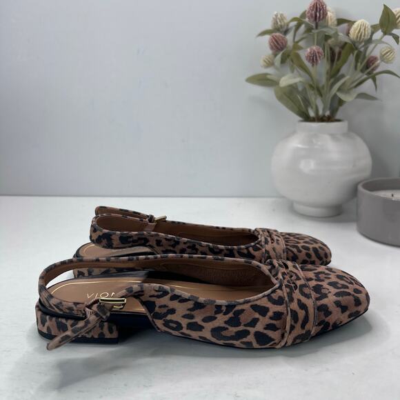 Vionic Lynda Leopard Print Square Toe Slingback Flats Tan/Black Women's 6M - Picture 4 of 9